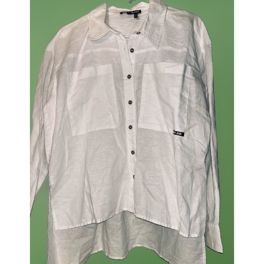 DKNY Jeans Linen Blend Button Down Shirt Women's Size Medium White NWT (READ)